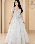 Celestia Sky Blue Pearl-Embellished Evening Gown