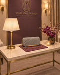 Silver Pleated Evening Clutch with Gold-Tone Chain – main view
